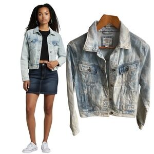 Acid Wash Denim Jacket Light Wash 100% Cotton Women’s Small